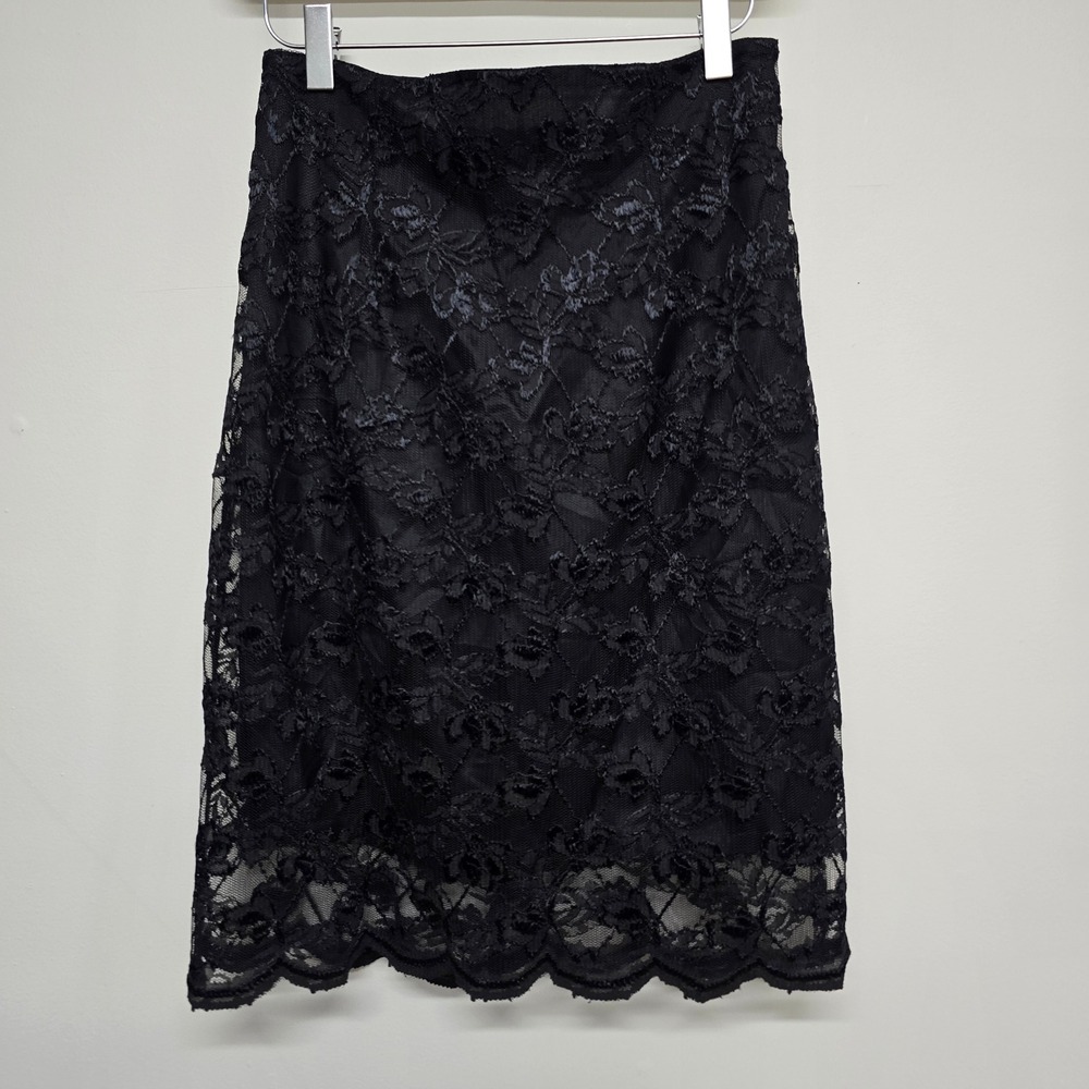 Capezio Floral Lace Pencil Skirt Womens 9/10 Black Scalloped Hem Whimsigoth Goth